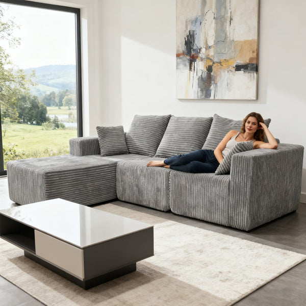 English Elm Corner Modular Sectional Sofa with Plush Fabric Converts to Loveseat or Guest Bed Gray W3064S00002