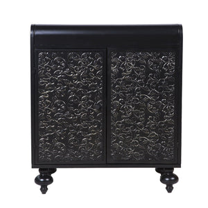 English Elm Art Accent Cabinet Antique Black Steel Sideboard with Embossed Pattern, Sturdy 75 lb Shelves & Rustic Charm W3122P272554
