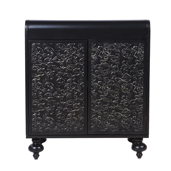 English Elm Art Accent Cabinet Antique Black Steel Sideboard with Embossed Pattern, Sturdy 75 lb Shelves & Rustic Charm W3122P272554