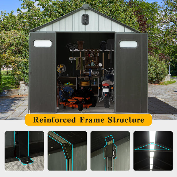 English Elm 8x6ft Resin Outdoor Storage Shed Waterproof Double Wall Build with Skylight Vents W1859S00168