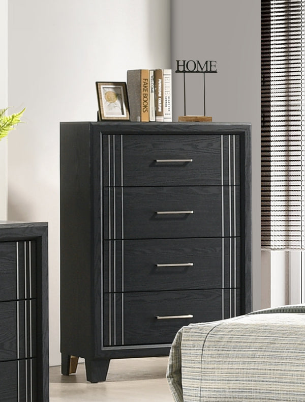 English Elm 1pc Contemporary Tall Chest with Faux Marble Top and Four Drawers for Elegant Bedroom Storage Charcoal 19.49 L x 34.25 W x 47.24 H B2741P330827