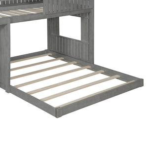 English Elm Wooden Twin Over Full Bunk Bed Farmhouse Playhouse Design with Ladder Guardrails LT000327AAE-1