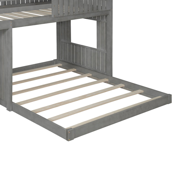 English Elm Wooden Twin Over Full Bunk Bed Farmhouse Playhouse Design with Ladder Guardrails LT000327AAE-1