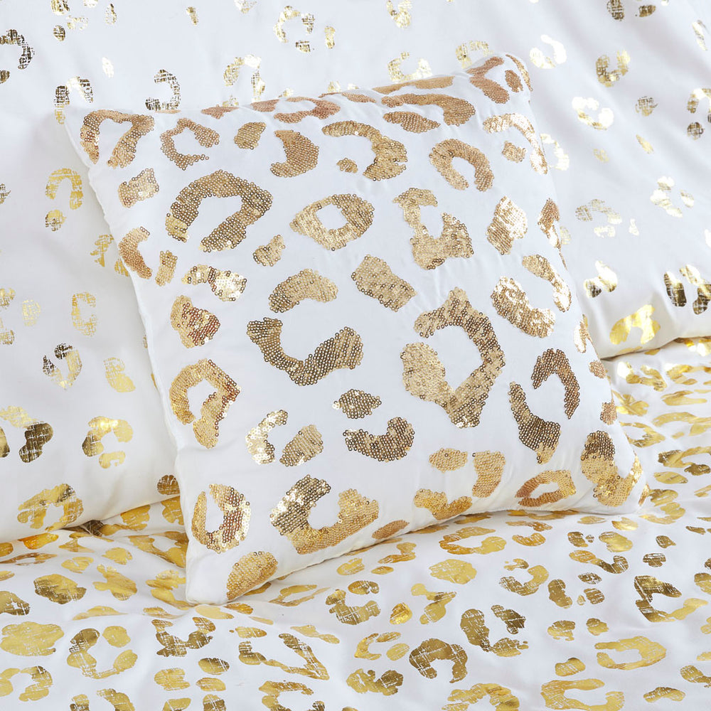 JLA Home Intelligent Design - Metallic Gold Leopard Animal Print Comforter Set with Ultra-Soft Microfiber, OEKO-TEX & Antimicrobial Protection ID10-1866