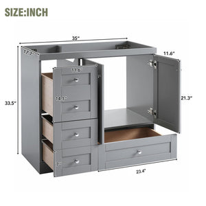 English Elm [cabinet Only] 36 Inch Shaker Bathroom Vanity with Soft Close Drawers and Enclosed Storage Gray N729P414617E
