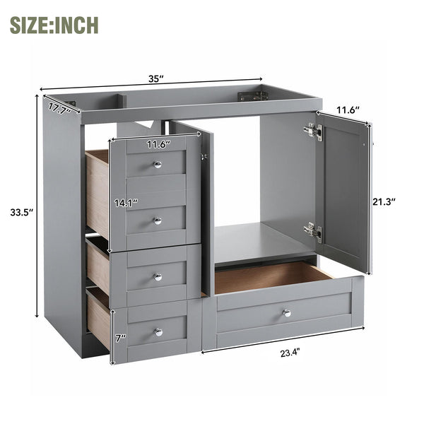 English Elm [cabinet Only] 36 Inch Shaker Bathroom Vanity with Soft Close Drawers and Enclosed Storage Gray N729P414617E