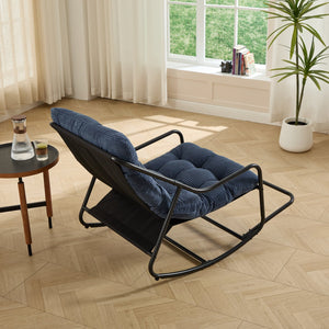 English Elm Outdoor Steel Frame Rocking Chair with Corduroy Cushion for Patio or Reading Nook W640P443544