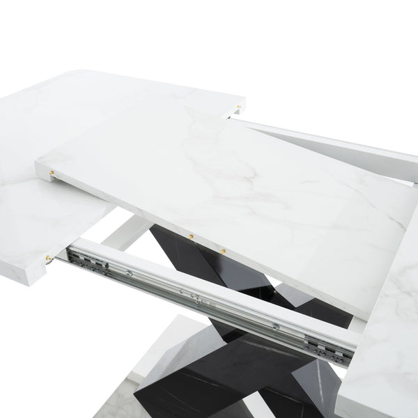 English Elm 47.24"-62.99"modern Extendable Dining Table Marble Print Top with X-base Seats Six W757S00049