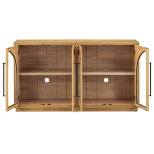 English Elm Trexm Arched Glass Door Buffet Sideboard Oak Veneer Storage Cabinet for Dining Room Natural Wood XW000021AAE-2026