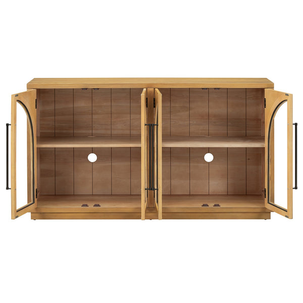 English Elm Trexm Arched Glass Door Buffet Sideboard Oak Veneer Storage Cabinet for Dining Room Natural Wood XW000021AAE-2026