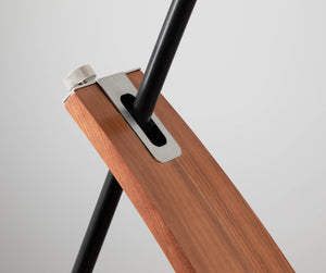 English Elm Mid-century Modern Arc Floor Lamp with Bentwood Base and Black Linen Reading Shade B202S02209