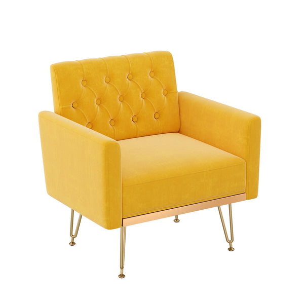 English Elm Teddy Fabric Tufted Accent Chair with Gold Metal Legs for Bedroom or Living Room Orange-Yellow W2113P392019