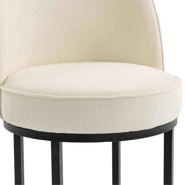 English Elm Counter Height Barstools Set of 2 Linen Upholstered Barrel Seat with Iron Legs Beige W395P410430