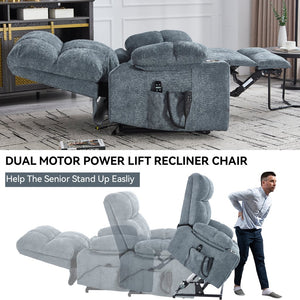 English Elm Dual Motor Power Lift Recliner with Massage Heat and Leatherair Upholstery for Living Room Grey-Blue W3224P294319