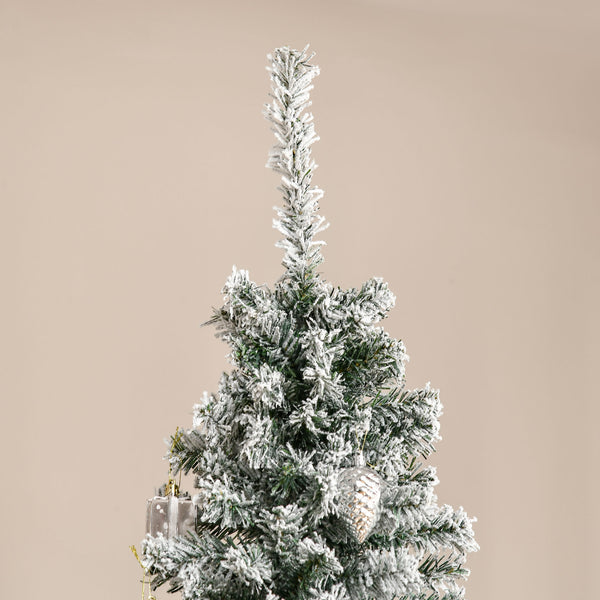English Elm Homcom 7.5' Snow-Flocked Slim Artificial Christmas Tree - Realistic Branches, Easy Setup & Storage! W2225P249660