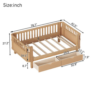English Elm Twin Solid Wood Platform Bed with Guardrail for Kids, Low-Profile Sturdy Pine Frame, Safe Sleep Solution Natural 69.69 L x 18.5 W x 7.68 H W2593P331680