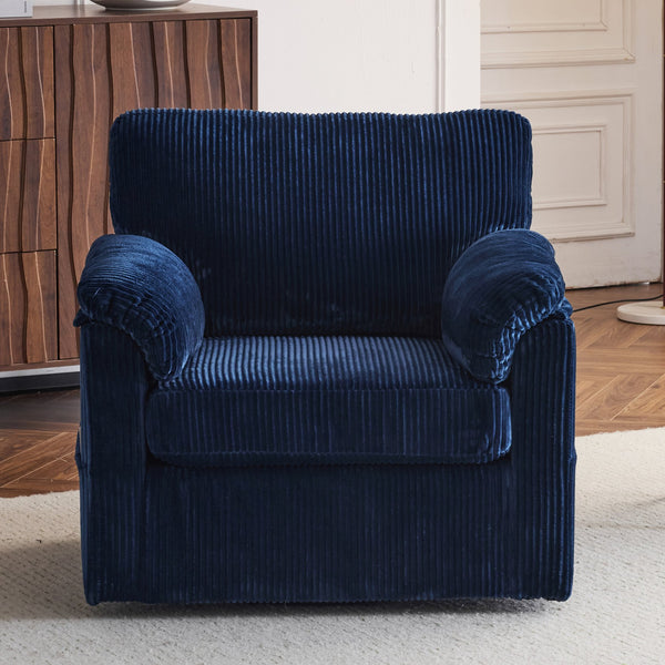 English Elm 33 Inch Oversized Swivel Corduroy Lounge Chair with Plush Chenille Cushioning and Support Springs Blue W1829P265013