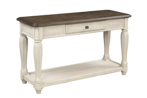 English Elm Antique Two-Tone End Table with Drawer Storage, Solid Wood & MDF Construction, Classic Design Appeal Antique White 51.5 L x 22 W x 13 H B2699P207130