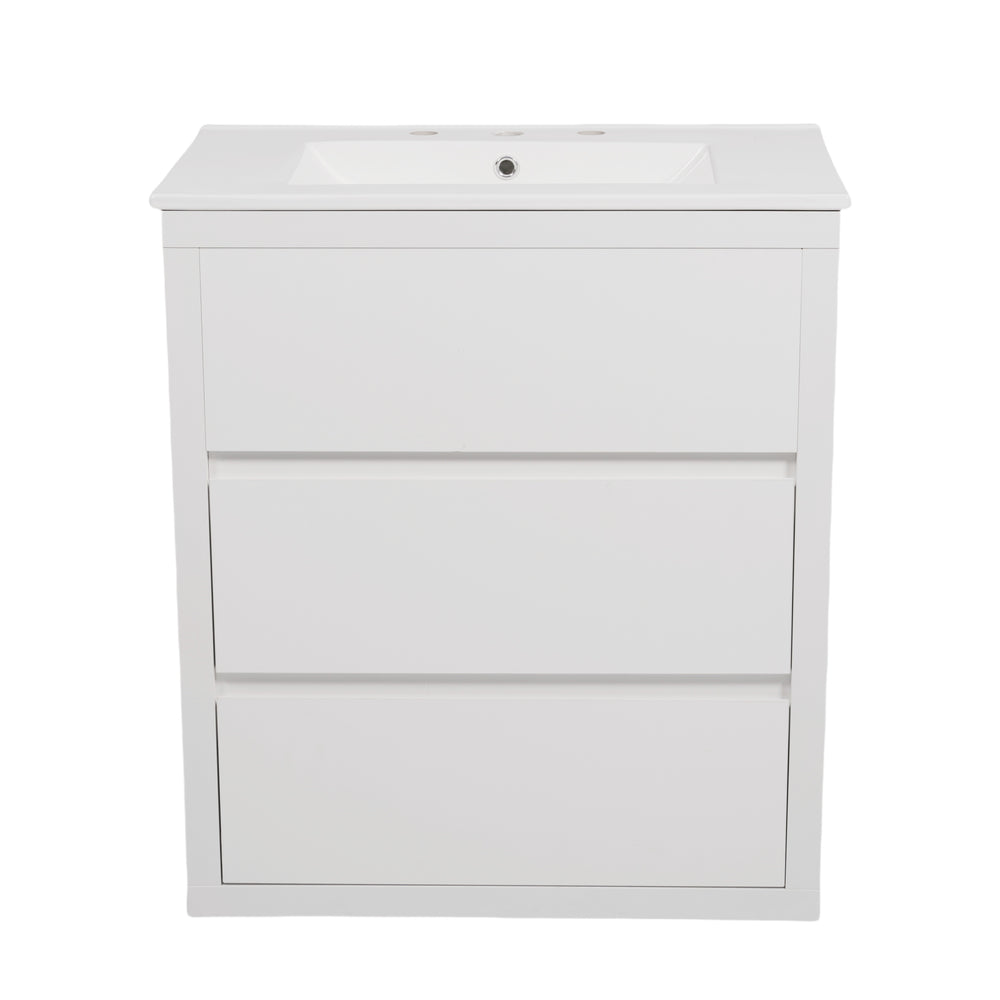English Elm Christopher Knight Home® - 60" Double Sinks Bathroom Vanity Set with Two Ceramic Basins, Soft-Close Drawers, Sleek Handle-Free Design White N817P280550W