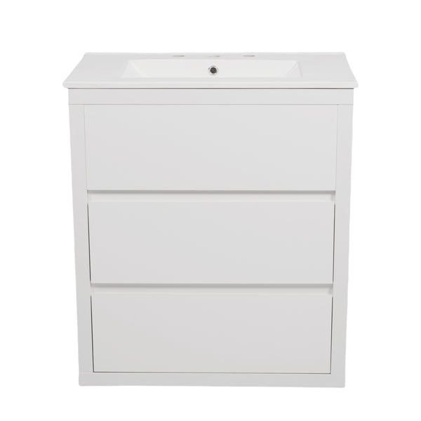 English Elm Christopher Knight Home® - 60" Double Sinks Bathroom Vanity Set with Two Ceramic Basins, Soft-Close Drawers, Sleek Handle-Free Design White N817P280550W