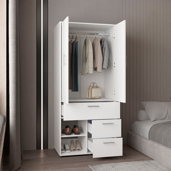English Elm Alpine tall armoire with double doors, hanging rod and shelves for compact bedrooms and closets White 46.46 L x 24.8 W x 5.51 H B070S00374