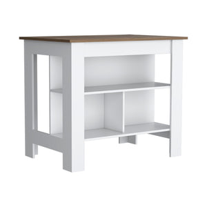 English Elm Cortes Kitchen Island With 2-Tier Shelf, Spacious Worktop & Reversible Design For Versatile Use B200P235837