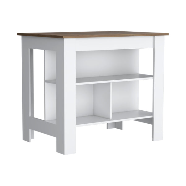 English Elm Cortes Kitchen Island With 2-Tier Shelf, Spacious Worktop & Reversible Design For Versatile Use B200P235837