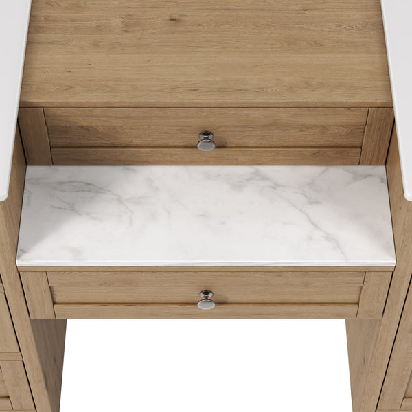 English Elm 84" Double Sink Vanity with Stone Countertop Six Soft Close Drawers and Silver Knobs Wood N817P404196B