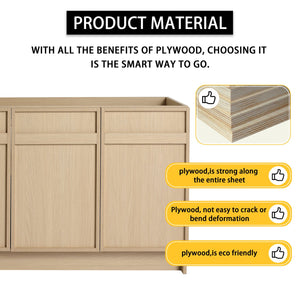 English Elm 48" Freestanding Bathroom Vanity with 3 Soft-Close Doors, Adjustable Shelf, Scratch & Water-Resistant Finish W999P239163