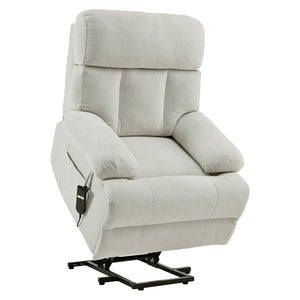 English Elm Oversized Power Lift Recliner Chair with Remote Control, Spacious Fabric Seat and Side Pocket for Comfort and Support Light Gray W1028P261273