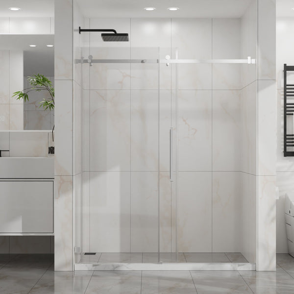English Elm Goodyo Frameless Sliding Shower Door, 60" X 72" With 6Mm Tempered Glass & Easy-Clean Chrome Hardware D163118743
