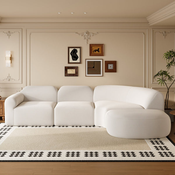 English Elm 111" Curved Sectional Sofa Set Plush Lamb Wool Upholstery Deep Seat Ottoman Lounge N767P371305B