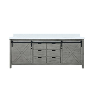English Elm Ash Grey Double Bath Vanity 84" W With White Quartz Countertop - Elegant Storage & Modern Design B2731P260093