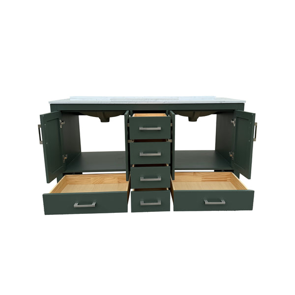 English Elm 60" Double Sink Vanity Solid Wood Cabinet Carrara Marble Top Brown Oak Finish T3785P442238