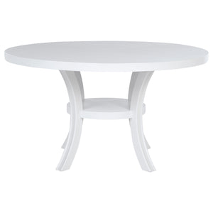 English Elm Tyler Round Dining Set Seats Six with High-back Upholstered Chairs in Pearl White B062S01800