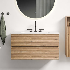 English Elm Galan Freestanding Bathroom Vanity Quartz Basin Fluted Wood Cabinet Modern Bath W1865S00197