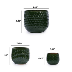 English Elm 3 Pieces Ceramic Flowerpot Set - Elegant Dark Green Planters For Garden, Patio & Indoor Spaces W3273P321559
