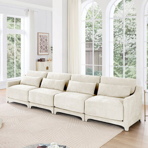 English Elm Four-Seater Chenille Sofa - Ergonomic Design, Solid Wood Frame, Lumbar Pillows, Stylish Beige Comfort W714S01200