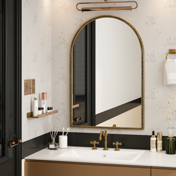 English Elm Arched Decorative Wall Mirror for Bathroom Vanity and Entryway — Elegant Arch Design for Living Room Bedroom Gold W757P251826
