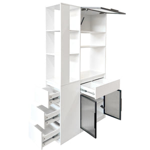English Elm 70.87"h Tall Storage Cabinet Glass Panel Doors Asymmetric Drawers Modern Hallway Organizer W331S00204