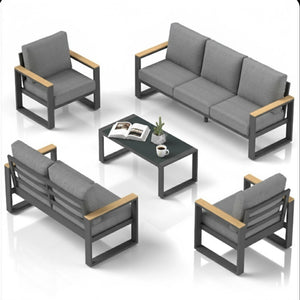 English Elm All-weather 5 Piece Aluminum Patio Conversation Set 7 Seat with Tempered Glass Table Gray B082S00111