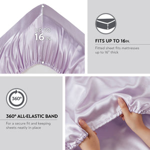 English Elm 6 Luxury Queen Sheet Set Satin 100% Polyester 90GSM Smooth Wrinkle-Resistant Deep Pocket Bedding Purple 11.81 L x 9.84 W x 3.94 H B035P319703
