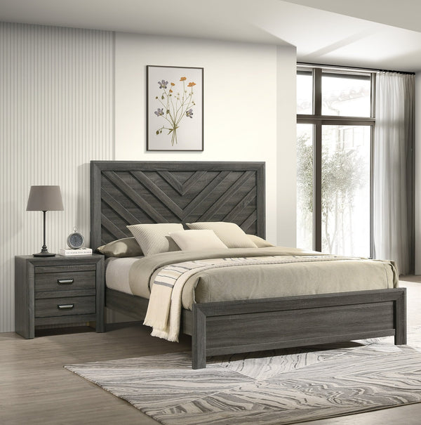 English Elm 1pc King Size Bed Rustic Gray Chevron Headboard Weathered Wood Finish Contemporary Craftsmanship B011S01884