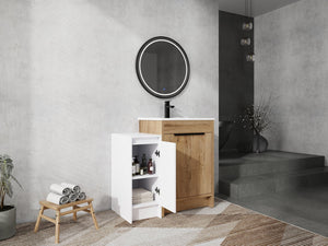 English Elm 36 Inch Freestanding Bathroom Vanity With Ceramic Sink, Soft-Close Doors & Ample Storage Space W999S00307