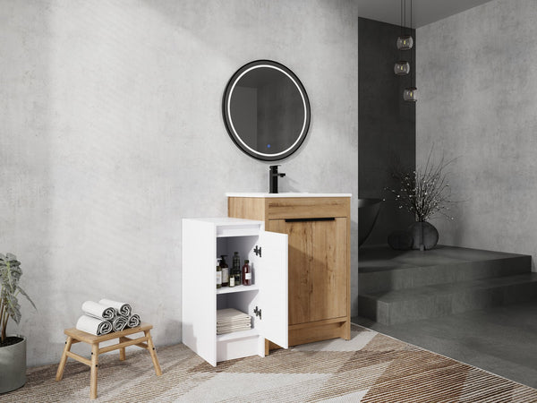 English Elm 36 Inch Freestanding Bathroom Vanity With Ceramic Sink, Soft-Close Doors & Ample Storage Space W999S00307