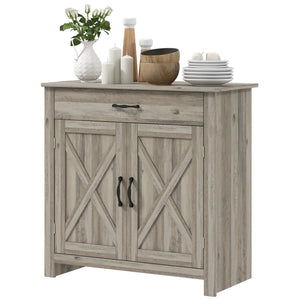 English Elm HOMCOM Rustic Farmhouse Sideboard Buffet Cabinet with Barn Doors, Drawer & Adjustable Shelves for Entryway Gray Wash W2225P229124