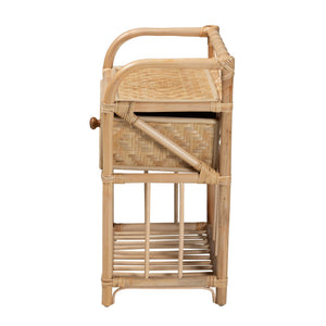 English Elm Modern Bohemian Rattan Woven Nightstand with Drawer and Open Shelf for Bedroom B2750P467647