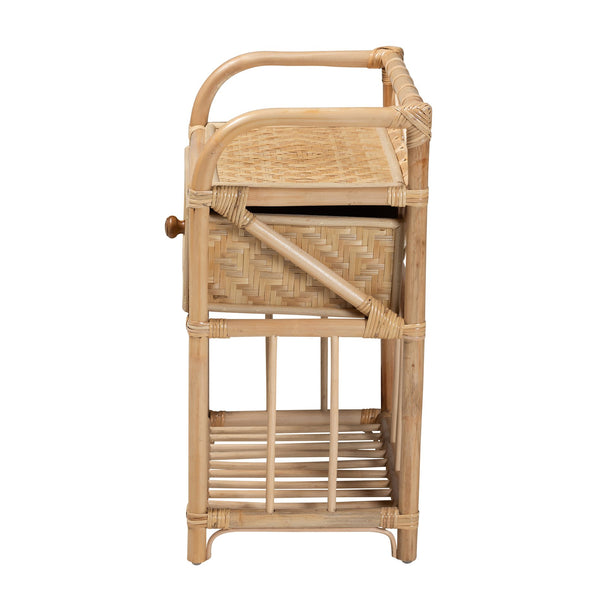 English Elm Modern Bohemian Rattan Woven Nightstand with Drawer and Open Shelf for Bedroom B2750P467647