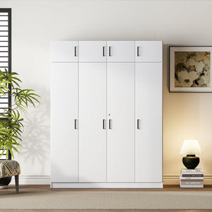 English Elm 4-door Wardrobe with Top Cabinet Locking Drawer Tall Bedroom Closet in White LP006006AAK