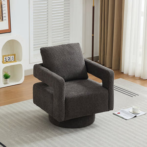English Elm 29.13" Swivel Accent Chair — Modern Bouclé Rotating Lounge Chair with Removable Cushion, Solid Wood Frame, Cozy Design Charcoal W1852P211992
